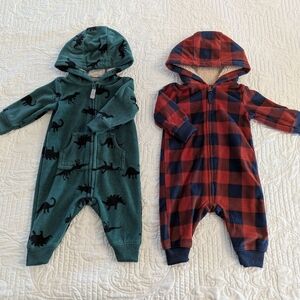 Set of 2 Carter's boy fleece hooded jumpsuits, cold weather 3m baby outfits